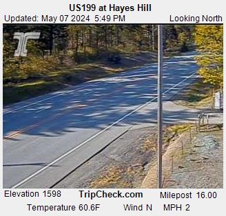 Redwood Highway 199 Hayes Hill Summit.  Camera is occasionally down; be sure to check date and time on the picture to be certain  it is up-to-date. Courtesy Oregon Department of Transportation.