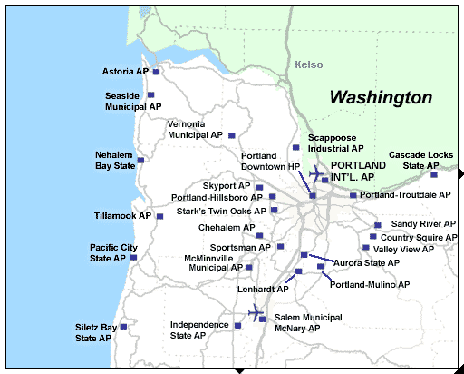 Map showing airport locations