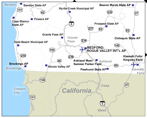 Map showing airport locations