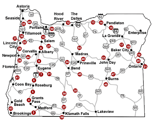 Map showing rest area locations with Accessible Facilities