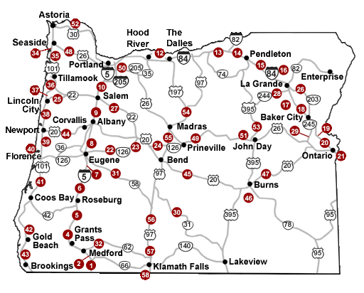 Map showing rest area locations