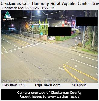 Clackamas Co - Harmony Rd at Aquatic Center Driveway live webcam